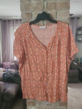 Croft & Barrow Coral Floral Button-Up Top